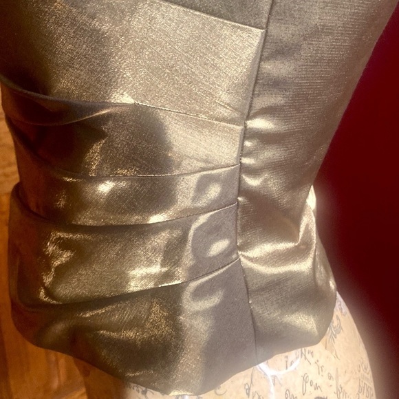 Simon Chang Rouched Bustier Corset Cami Green Gold Shimmer Size 6 - Picture 7 of 15